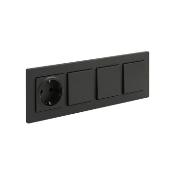 Legrand - Interrupteur unipolaire triple n° 1 et prise murale SCHUKO avec cadre NILOE STEP 250V noir
