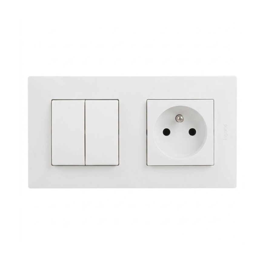 Legrand - Prise de courant domestique et double interrupteur en série č. 5 avec enjoliveur NILOE STEP 250V blanc