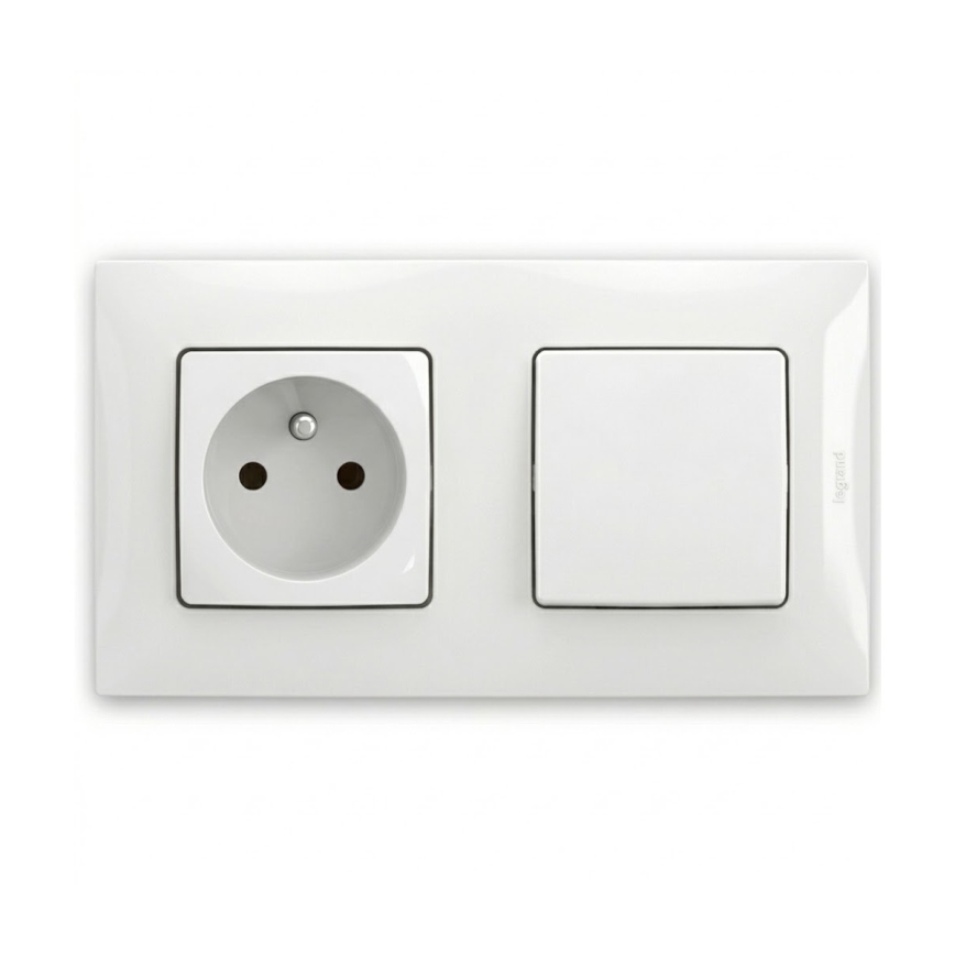 Legrand - Prise domestique et interrupteur unipolaire n° 1 avec cadre NILOE 250V blanc