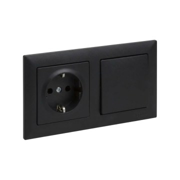 Legrand - Prise domestique SCHUKO et interrupteur unipolaire n° 1 avec cadre SUNO 250V noir
