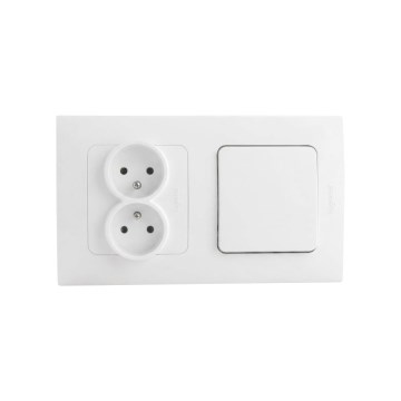 Legrand - Prise double d'habitation et interrupteur unipolaire n° 1 avec cadre NILOE STEP 250V blanc