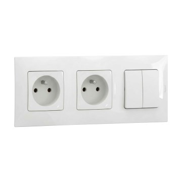 Legrand - Prise double domestique et double interrupteur en série n° 5 avec cadre NILOE 250V blanc