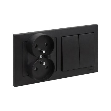 Legrand - Prise double domestique et double interrupteur va-et-vient n° 5 avec cadre SUNO 250V noir