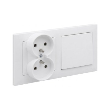 Legrand - Prise double domestique et interrupteur unipolaire n°1 avec cadre SUNO 250 V blanc