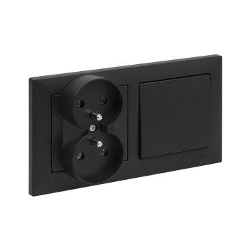 Legrand - Prise double domestique et interrupteur unipolaire n°1 avec cadre SUNO, 250 V, noir