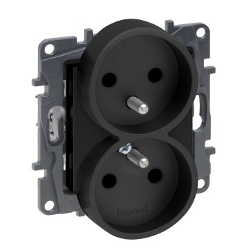 Legrand - Prise double domestique sans cadre 250V/16A NILOE STEP noire