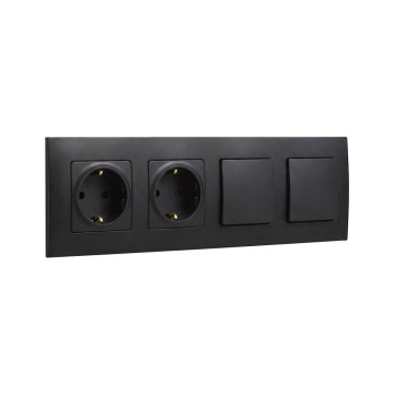 Legrand - Prise double domestique SCHUKO et double interrupteur unipolaire n° 1 avec cadre NILOE 250V noir
