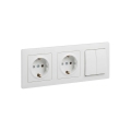 Legrand - Prise double domestique SCHUKO et interrupteur double en série č. 5 avec cadre SUNO 250V blanc