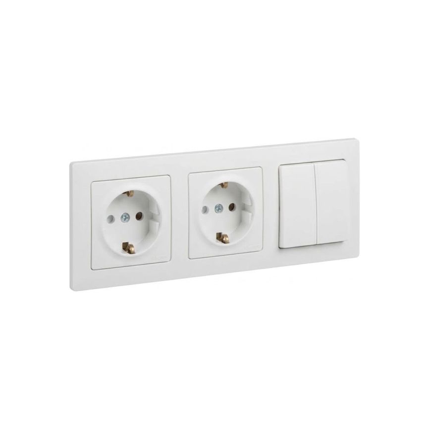 Legrand - Prise double domestique SCHUKO et interrupteur double en série č. 5 avec cadre SUNO 250V blanc
