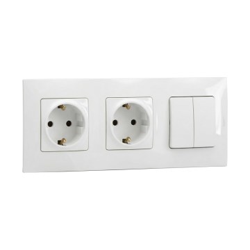 Legrand - Prise double domestique SCHUKO et interrupteur double série n° 5 avec cadre NILOE 250V blanc