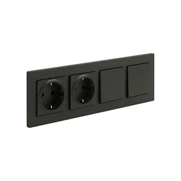 Legrand - Prise double domestique SCHUKO et interrupteur double unipolaire n° 1 avec cadre NILOE STEP 250V noir