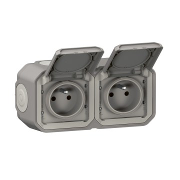 Legrand - Prise double extérieure PLEXO 250V IP55 grise
