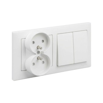Legrand - Prise double pour habitation et interrupteur double série n° 5 avec cadre SUNO 250 V blanc
