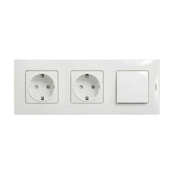 Legrand - Prise double SCHUKO pour usage domestique et interrupteur unipolaire n° 1 avec cadre NILOE 250V, en blanc