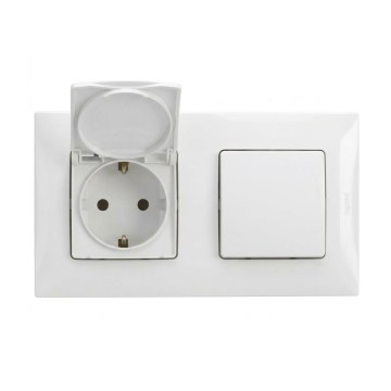 Legrand - Prise extérieure domestique et interrupteur unipolaire n° 1 avec cadre NILOE 250V IP44 blanc