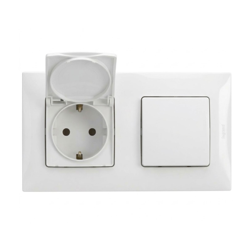 Legrand - Prise extérieure domestique et interrupteur unipolaire n° 1 avec cadre NILOE 250V IP44 blanc