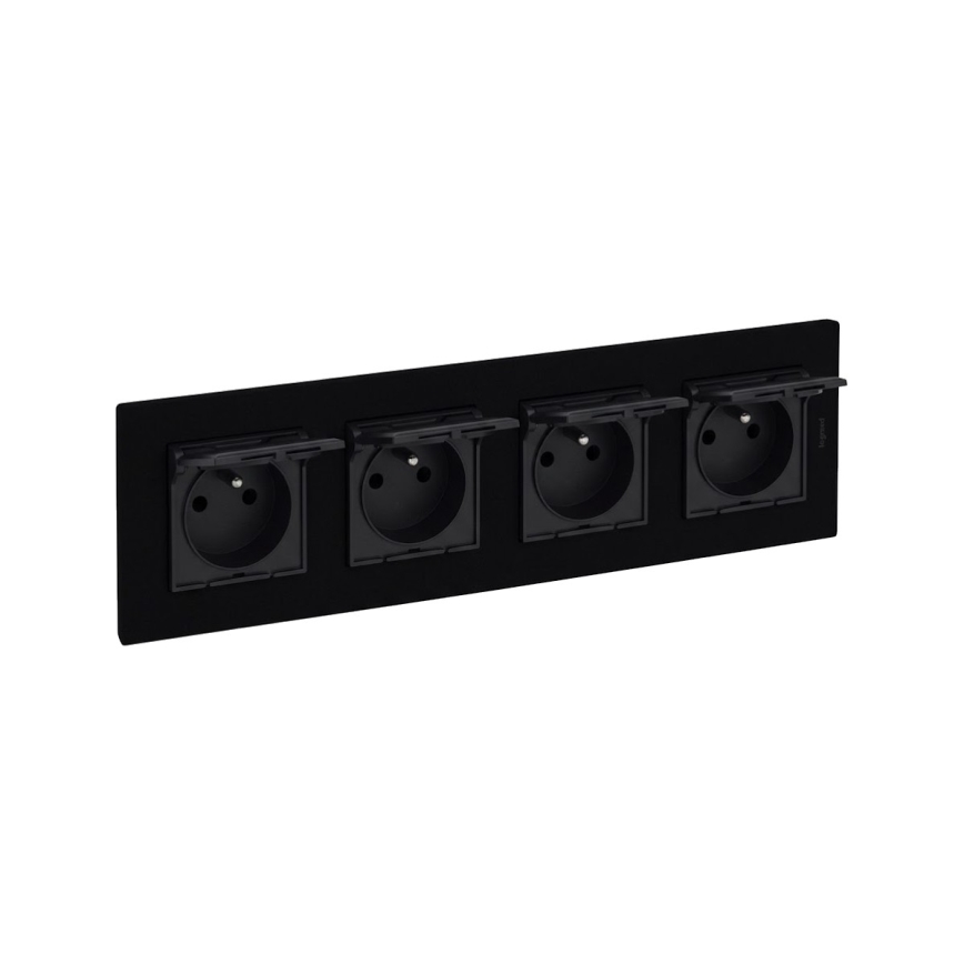 Legrand - Prise extérieure quadruple d'habitation avec cadre NILOE STEP, 250V, IP44, noire