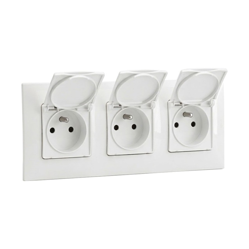 Legrand - Prise extérieure triple pour usage domestique avec cadre NILOE 250V IP44 blanche