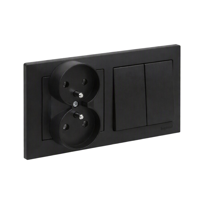 Legrand - Prise murale double et double interrupteur en série č. 5 avec cadre SUNO 250V noir