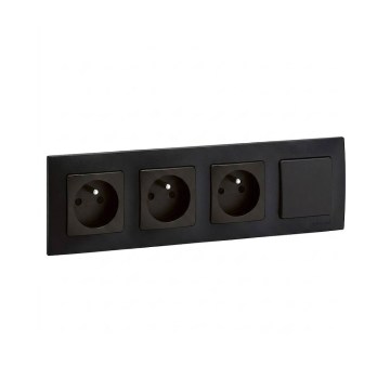 Legrand - prise triple domestique et interrupteur unipolaire n° 1 avec cadre NILOE 250V de couleur noire