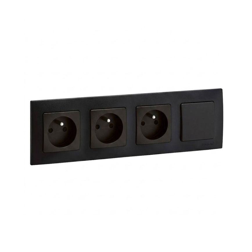 Legrand - prise triple domestique et interrupteur unipolaire n° 1 avec cadre NILOE 250V de couleur noire