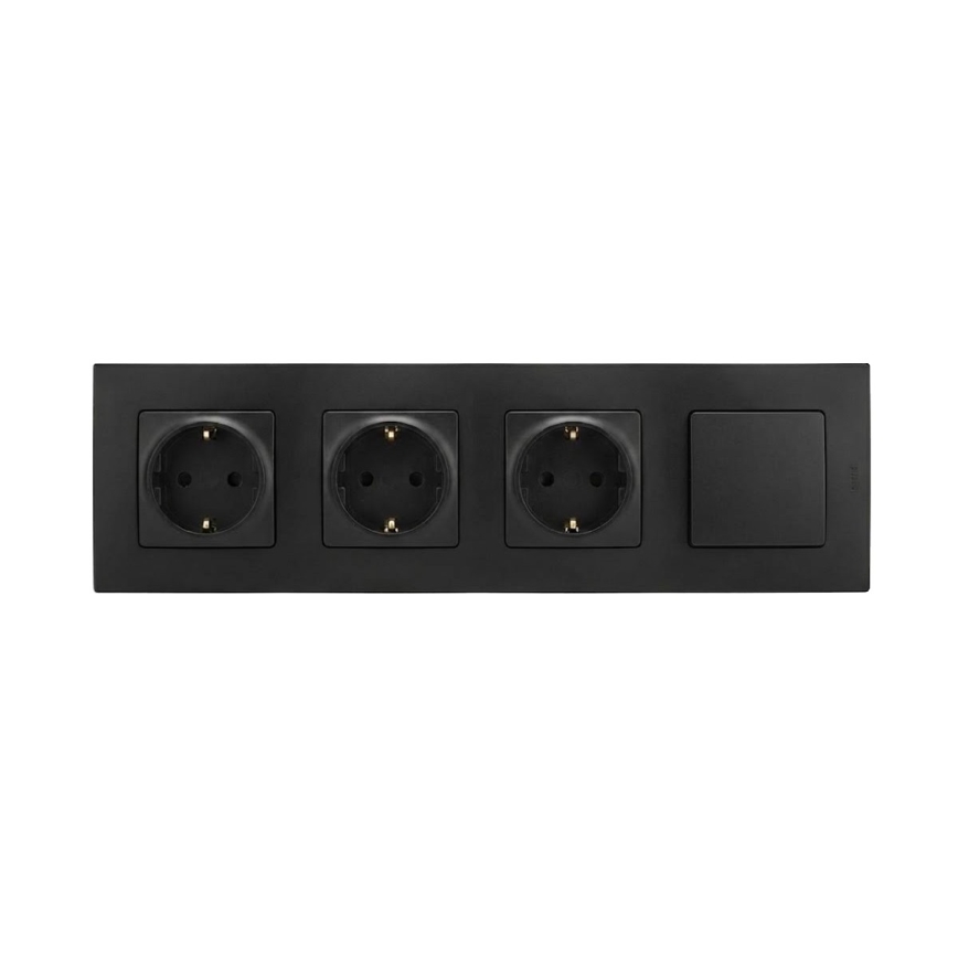 Legrand - Prise triple domestique SCHUKO et interrupteur unipolaire n° 1 avec cadre 250V NILOE noir