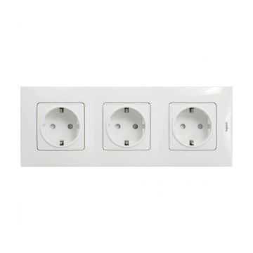 Legrand - Prise triple SCHUKO pour installation domestique avec cadre NILOE, 250 V, blanche