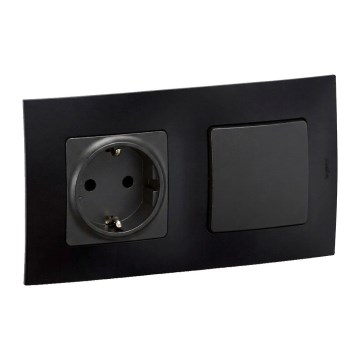 Legrand - SCHUKO stopcontact voor huishoudelijk gebruik en trappenschakelaar nr. 6 met NILOE 250V zwart