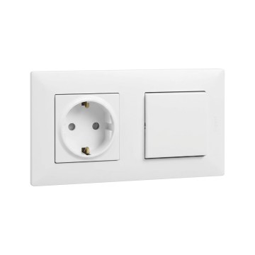 Legrand - Wandcontactdoos SCHUKO en enkelpolige schakelaar nr. 1 met afdekraam NILOE STEP 250V wit