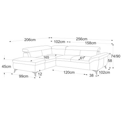 Uitschuifbare leren hoekbank in L-vorm SALERNO II links, bruin