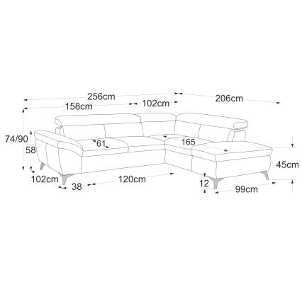 Uitschuifbare leren hoekbank in L-vorm SALERNO II rechts beige