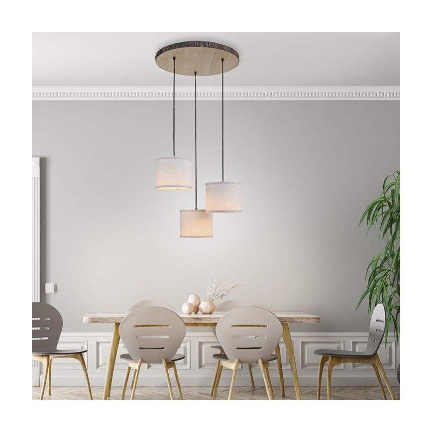Leuchten Direkt 11236-79 - Hanglamp aan een koord BARK 3xE27/40W/230V hout
