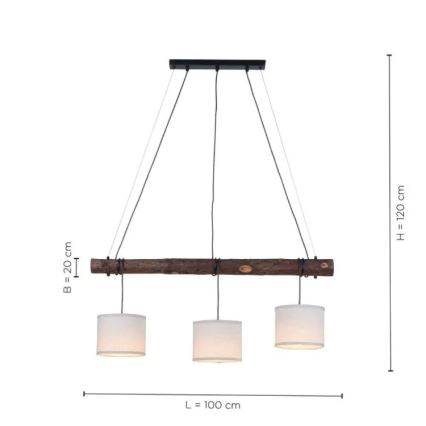 Leuchten Direkt 11238-79 - Hanglamp aan kabel BARK 3xE27/40W/230V hout