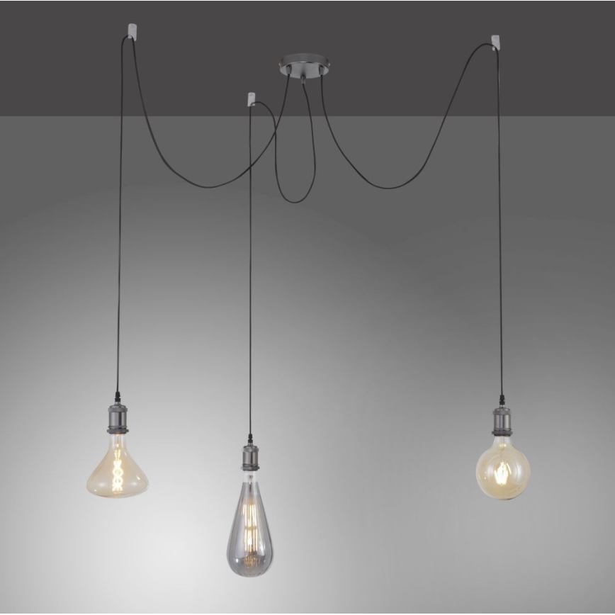 Leuchten Direkt 13571-18 - Hanglamp aan een koord DIY 3xE27/60W/230V spin zwart