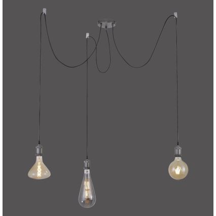 Leuchten Direkt 13571-18 - Hanglamp aan een koord DIY 3xE27/60W/230V spin zwart