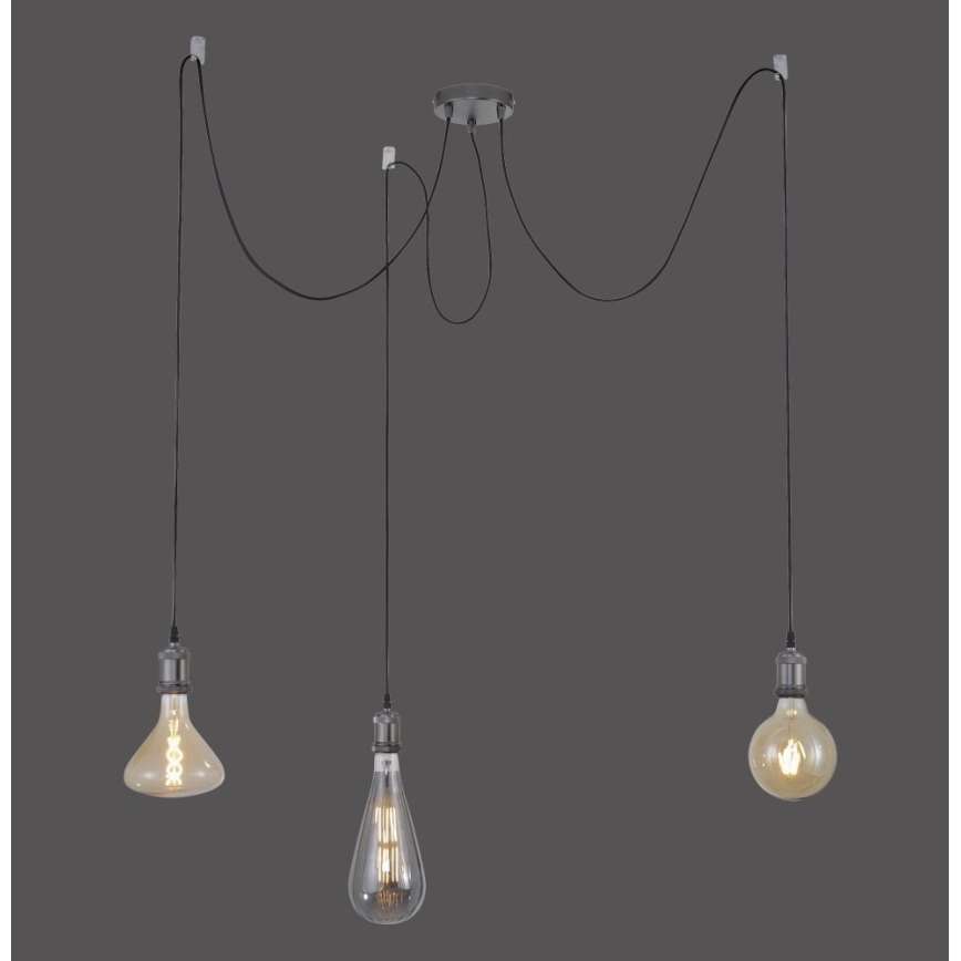 Leuchten Direkt 13571-18 - Hanglamp aan een koord DIY 3xE27/60W/230V spin zwart