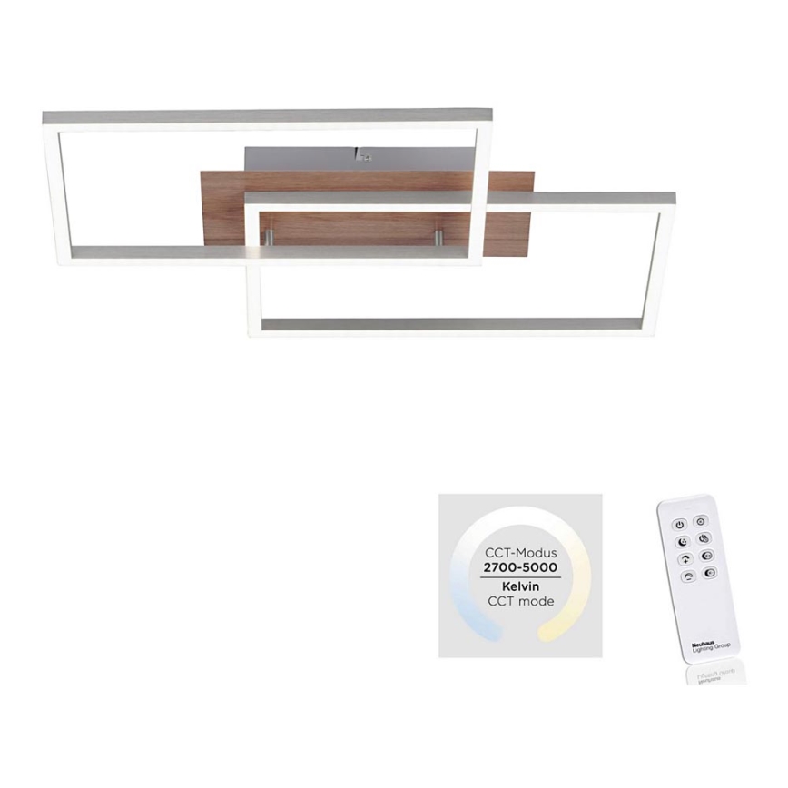 Leuchten Direkt 14018-78 - Plafonnier à intensité variable IVEN 2xLED/15W/230V chêne + télécommande