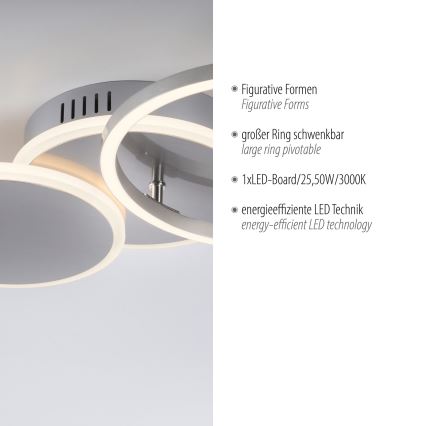 Leuchten Direkt 14116-55 - Plafonnier LED SEVENT LED/25,5W/230V chrome mat