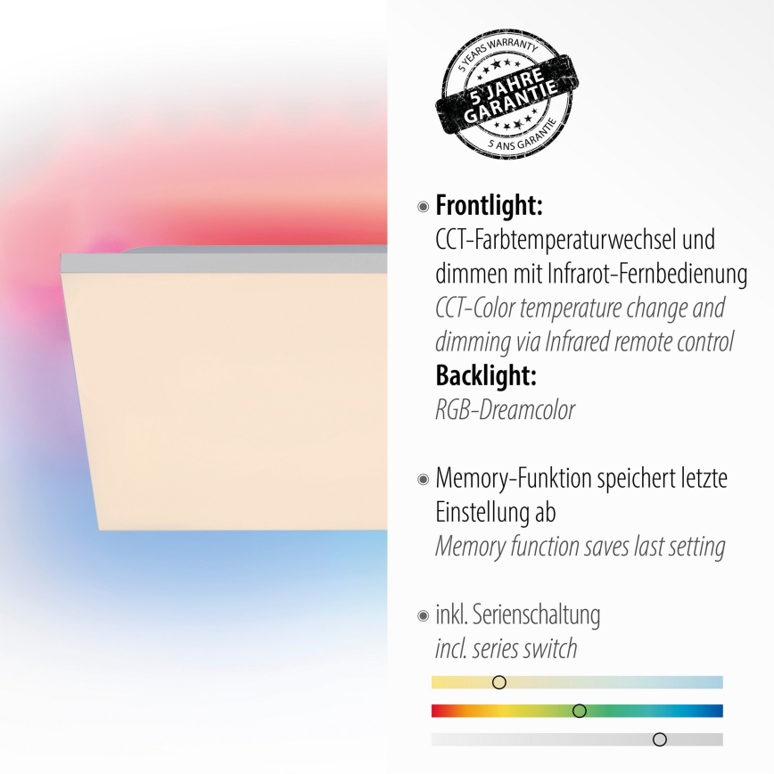 Leuchten Direkt 15561-16- Plafonnier à intensité variable LED RGB CONRAD 27W/230V+ Télécommande
