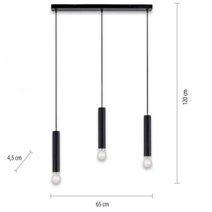 Leuchten Direkt 15618-18 - Hanglamp aan een koord BRUNA 3xE27/60W/230V zwart