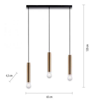 Leuchten Direkt 15618-60 - Hanglamp aan een koord BRUNA 3xE27/60W/230V messing