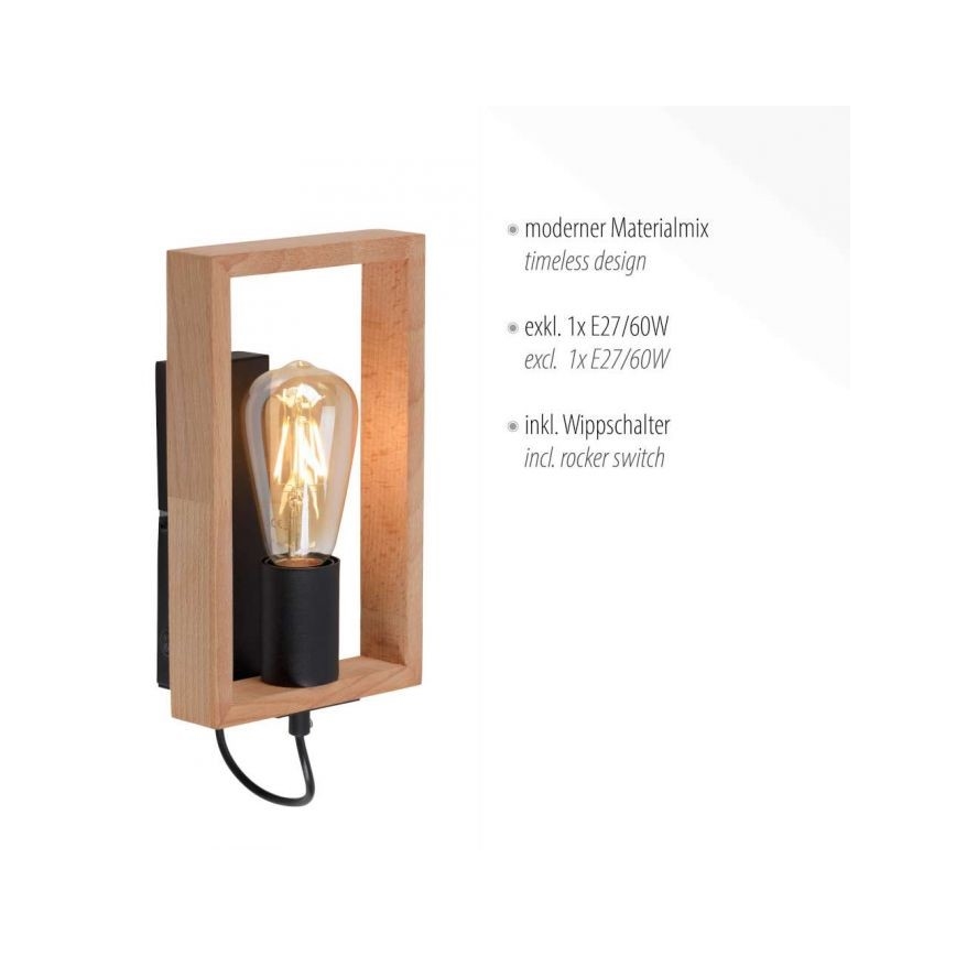 Leuchten Direkt 15654-18 - Wandlamp FRANKY 1xE27/60W/230V acacia