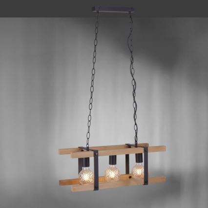 Leuchten Direkt 15683-79 - Hanglamp aan een ketting EDITH 3xE27/60W/230V grenen