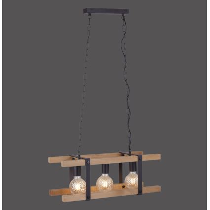 Leuchten Direkt 15683-79 - Hanglamp aan een ketting EDITH 3xE27/60W/230V grenen