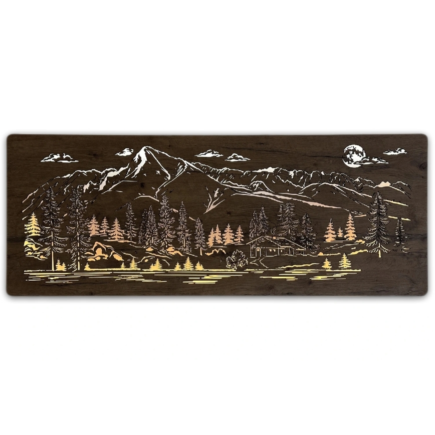 Li-Go 23521/OVL/DUB3 - Décoration murale LED dimmable/10W/5V 30000 mAh 130x50 cm chêne/Chalet de montagne