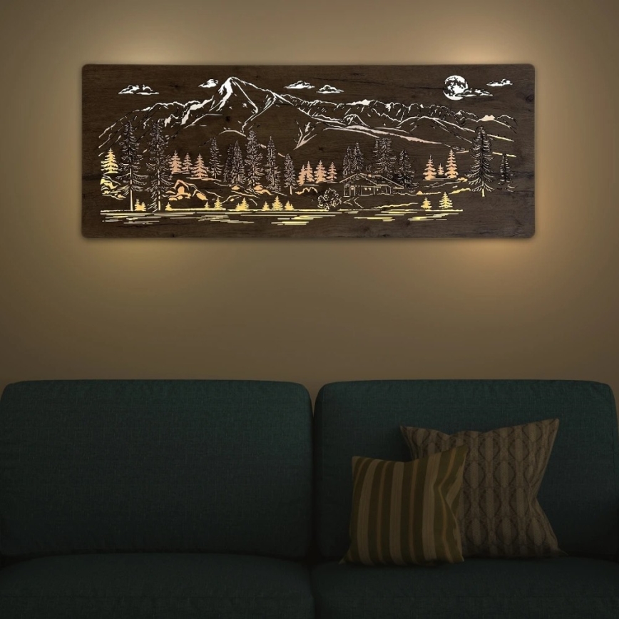 Li-Go 23521/OVL/DUB3 - Dimbare LED-wanddecoratie LED/10W/5V 30000 mAh 130x50 cm eik/chalet in de bergen