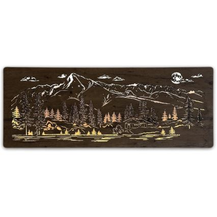 Li-Go 23521/OVL/DUB3 - Dimbare LED-wanddecoratie LED/10W/5V 30000 mAh 130x50 cm eik/chalet in de bergen