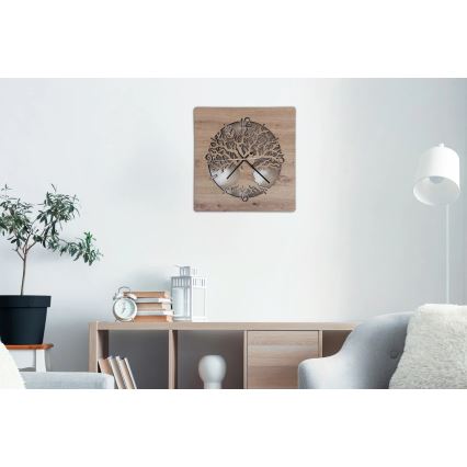 Li-Go 23537/DUB2 - dimbare LED-klok LED/10W/5V 20000 mAh 42x42 cm eiken/olijfhout, rond + afstandsbediening