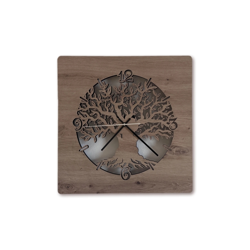 Li-Go 23537/DUB2 - dimbare LED-klok LED/10W/5V 20000 mAh 42x42 cm eiken/olijfhout, rond + afstandsbediening