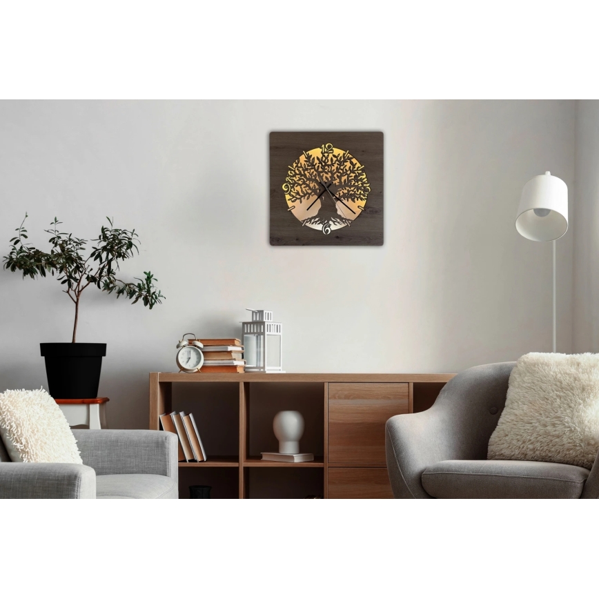 Li-Go 23537/DUB2 - Horloge LED à intensité réglable LED/10W/5V 20000 mAh 42x42 cm chêne/olivier en cercle + télécommande